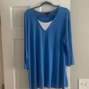 J. Jill Blue V-Neck Long Sleeve Top with White Inset
